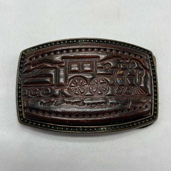 Vintage Leather and Metal Train Belt Buckle - Picture 1 of 3